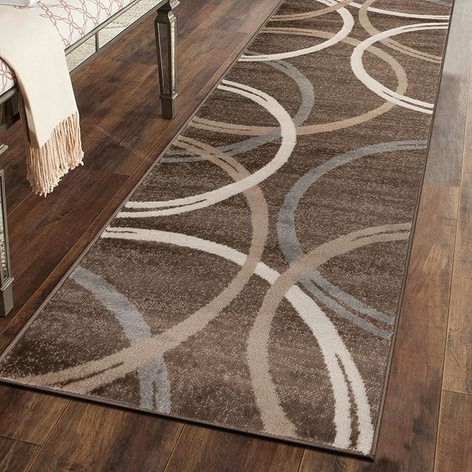 Rugshop Modern Wavy Circles Design Runner Rug 2'7" x 8' Brown