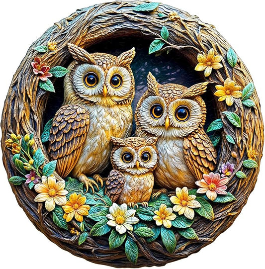 Wooden Puzzles for Adults and Kids - 3D Vision Effects Owl Family Wooden Jigsaw Puzzle - Unique Animal Shaped Wood Puzzles Adult - Creative Birthday Gift Family Game (200pcs)