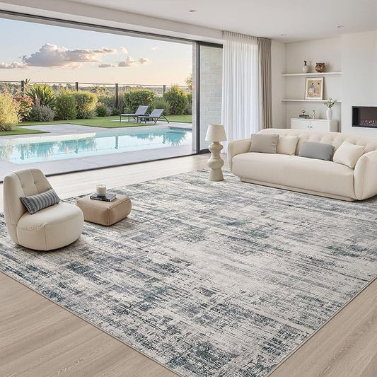 Area Rug for Living Room: 12x15 Washable Neutral Abstract Modern Soft Rugs Non Slip Indoor Floor Stain Resistant Large Carpet for Bedroom Dining Room Office Nursery - Gray