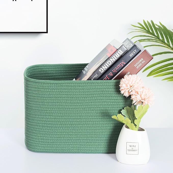 MINTWOOD Design 3-Pack Decorative Woven Storage Baskets for Shelves, Cube Bin Box for Organizing Books, Shoes, Dog Toys, Pantry Closet and Living Room Organizer, Forest Green