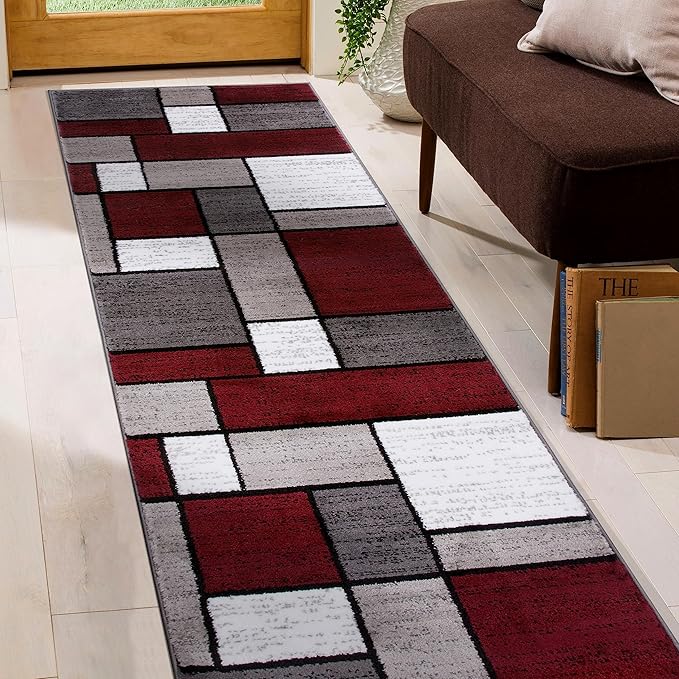 Rugshop Contemporary Modern Boxes Runner Rug 2' x 7'2" Red