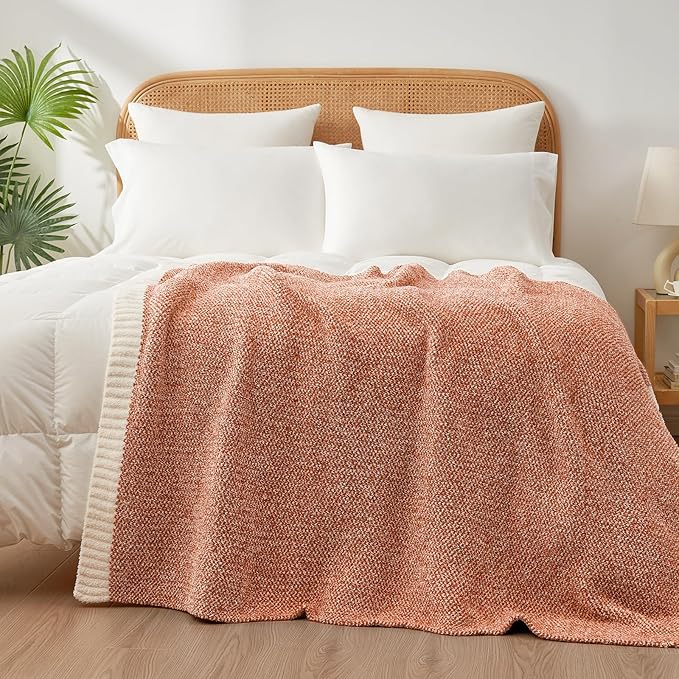 Snuggle Sac Orange Throw Blanket for Fall, Ultra Soft Warm Fall Blanket for Couch, Cozy Fuzzy Knit Microfiber Blankets and Throw Dupes for Sofa, Bed, Orange 50 x 60 inches