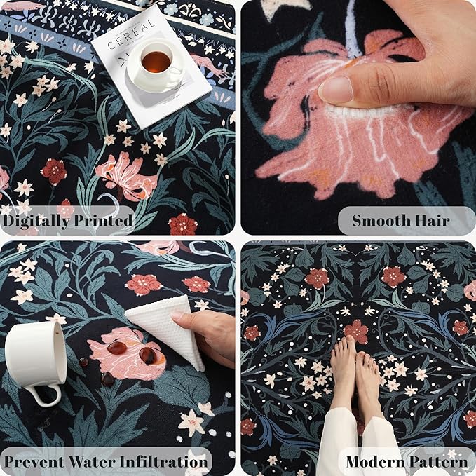 Runner Rug for Kitchen Rug Non Slip 2'6"x8' Washable Rugs with Rubber Backing Soft Vintage Floral Botanical Carpet Runner for Kitchen, Laundry, Bedroom, Bathroom, Black