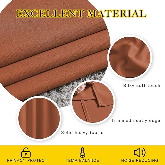 NICETOWN 50% Blackout Burnt Orange Sliding Glass Curtains 2 Panels Set - Window Treatment Thermal Insulated Grommet Light Blocking Sound Reducing Drapes for Bedroom/Living Room, W80 x L84