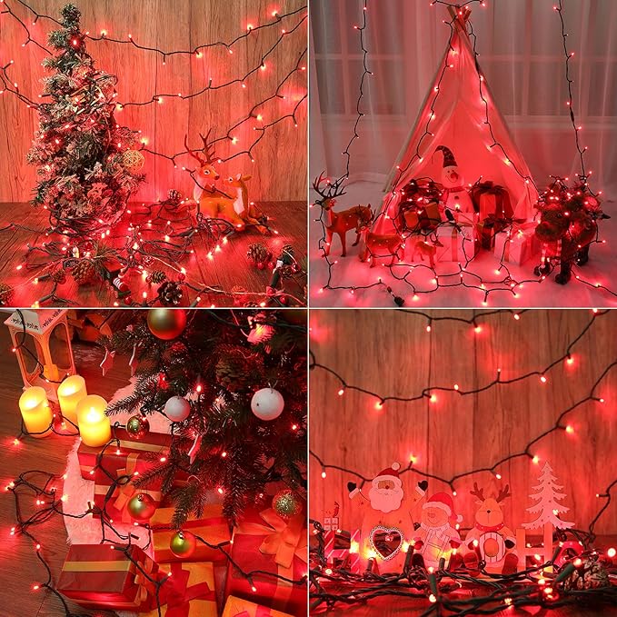 Brizled Red Christmas Lights, 33ft 100 LED Christmas String Lights, 5mm Wide Angle Mini Xmas Tree Lights, 120V UL Certified Connectable Xmas Light for Tree Party Wedding Home Indoor Outdoor Decoration