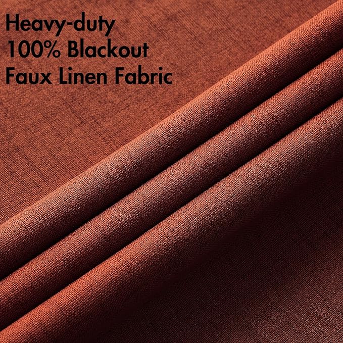 MIULEE Linen Curtains for Bedroom 100% Blackout Thermal Insulated Burnt Orange Grommet Room Darkening Curtains & Drapes Rust Terracotta Fall Decor for Living Room Nursery 52 x 90 Inch (2 Panels)