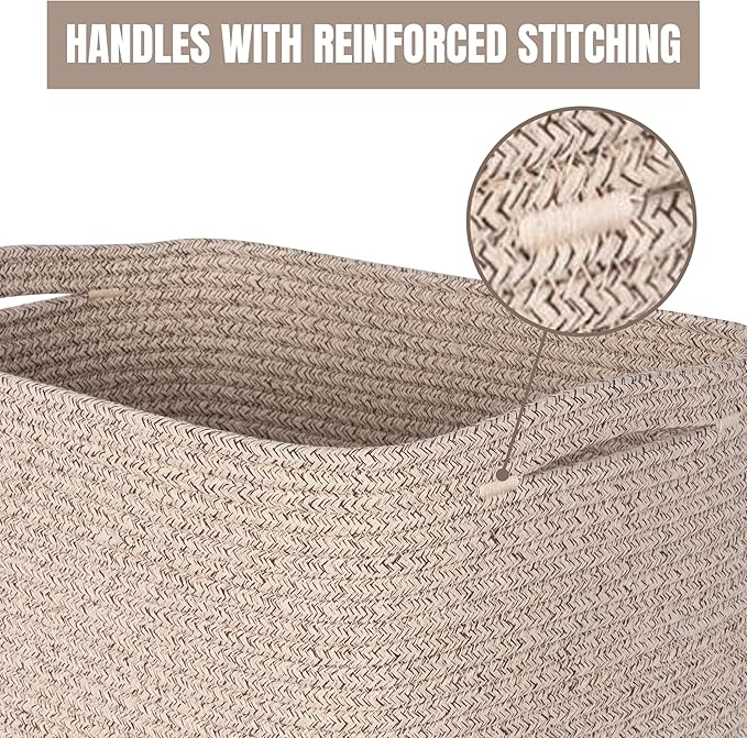 MINTWOOD Design 3-Pack Decorative Woven Storage Baskets for Shelves, Cube Bin Box for Organizing Books, Shoes, Dog Toys, Pantry Closet and Living Room Organizer, Oatmeal Brown