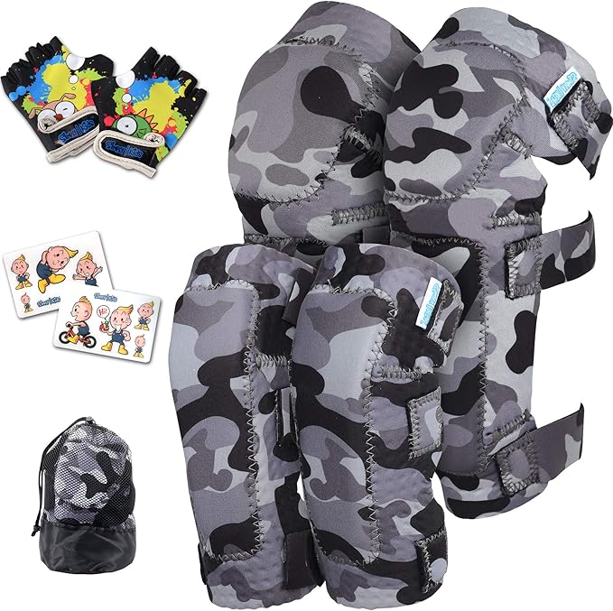 Soft-Style Kids Knee and Elbow Pads with Bike Gloves, Flexible Impact-Resistant Gear for Ages 2-11, Designed for Balance Bikes, Roller-Skating, and Skateboarding
