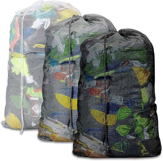 Dalykate Mesh Laundry Bags, 24" x 36", Heavy Duty with Reinforced Handles, Foldable & Portable, Drawstring Closure, 3-Pack Mixed Colors