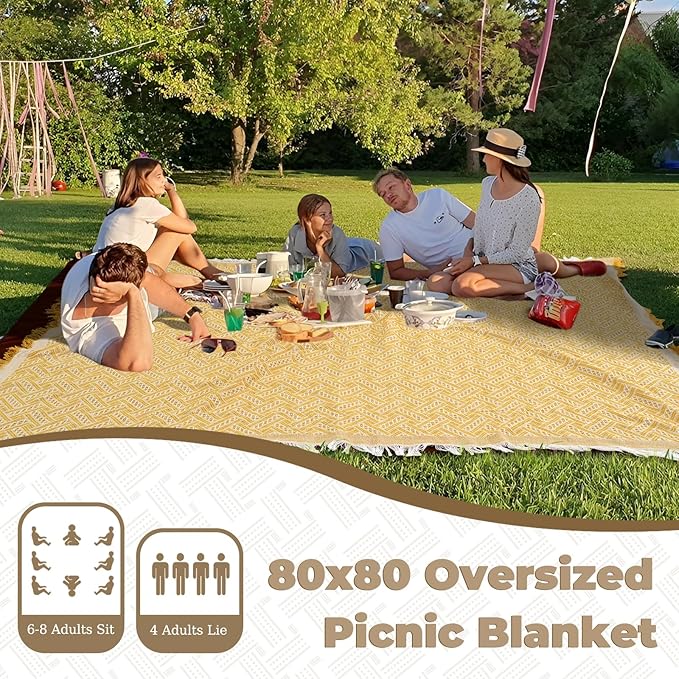 Genovega 2 in 1 Extra Large 80"* 80" Rug Picnic Waterproof Outdoor Beach Blanket Foldable Camping Mat Summer Camp Equipment Honeymoon Stuff Hawaii Essentials Hunting Accessories Car Set Women Gifts