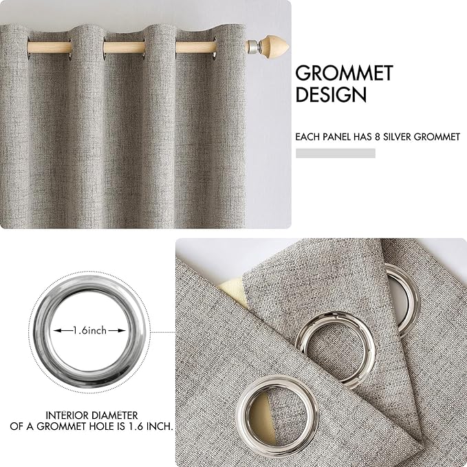 MIULEE Linen Texture Curtains for Bedroom Solid 100% Blackout Thermal Insulated Linen Curtains Grommet Room Darkening Drapes for Living Room Nursery 52x63 Inch (2 Panels)