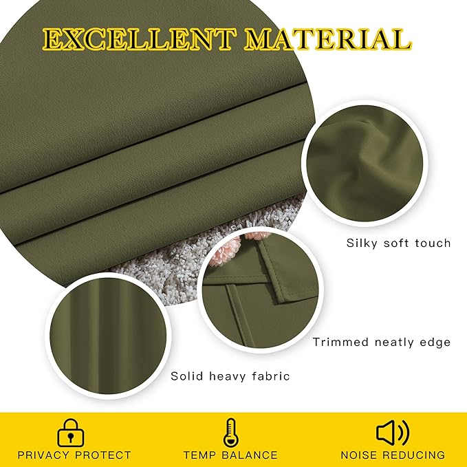 NICETOWN Room Darkening Curtains for Windows 90 inch Length - Grommet Energy Saving Thermal Drapes Sound Reducing Heat Blocking Window Treatments for Living Room (Olive, 2 Panels, W52 x L90)