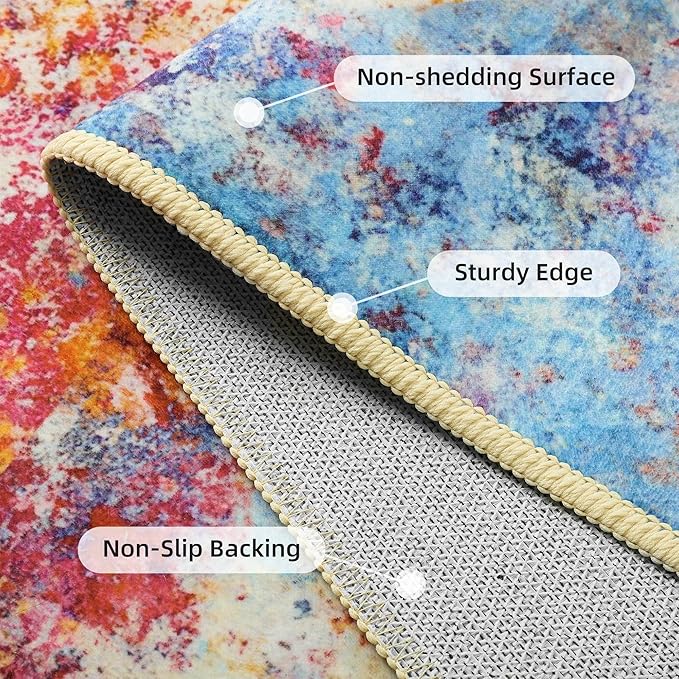Kelarea Living Room Rug, 4x6 Modern Abstract Washable Rugs, Colorful Soft Non Slip Low Pile Carpet, Stain Resistant Rugs for Bedroom, Dining Room, Nursery, Home Office