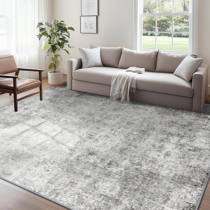 Washable Area Rugs 5'x8' Non-Slip Modern Abstract Soft for Living Room Entryway Bedroom Nursery, Print Pattern, Gray White Grey