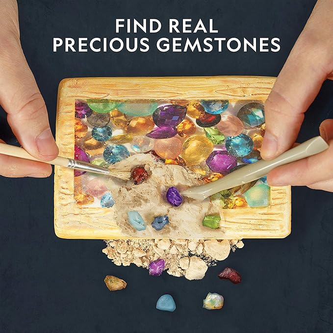 National Geographic Semi-Precious Gemstone Dig Kit for Kids - 15 Gems Including Amethyst, Garnet, Opal, Blue Topaz, and More