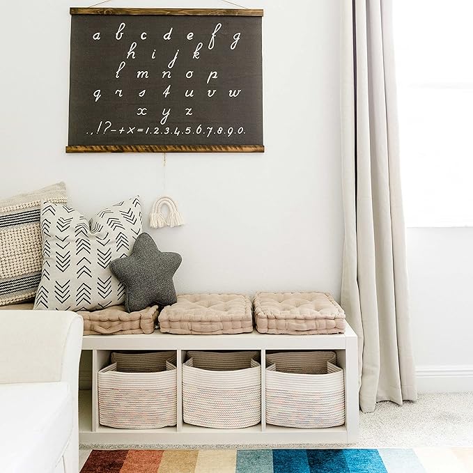 OrganiHaus Woven Storage Basket, Nursery Storage Basket, Towel Basket for Bathroom, Cotton Rope Basket for Storage, Decorative Storage Baskets, Woven Baskets for Storage, Rainbow Book Basket