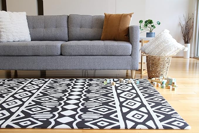 Cushmat Stylish Reversible Foam Play Mat (Large, Crystals - Black Grey) - Soft, Waterproof, Durable Play mat for Infants, Babies, Toddler, Kids & Grownup - 6.5ft x 4.5ft