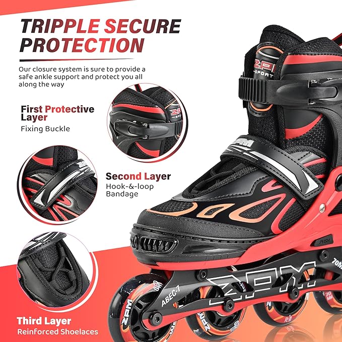 2PM SPORTS Vinal Girls Adjustable Flashing Inline Skates, All Wheels Light Up, Fun Illuminating Skates for Kids Men Adult Women and Boys