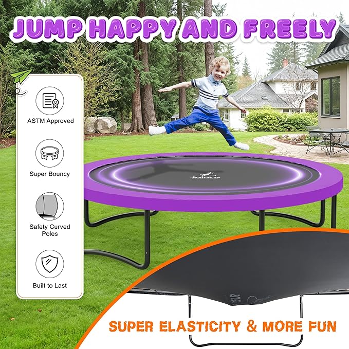 Trampoline 8FT 10FT 12FT 14FT 16FT, Recreational Trampolines with Enclosure Net and Ladder, Outdoor Anti-Rust Trampolines for Kids and Adults, ASTM Approved