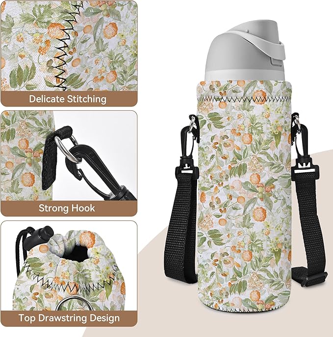 RICHEN Neoprene Water Bottle Carrier Bag with Adjustable Shoulder Strap,Insulated Water Bottle Cover for Stainless Steel/Glass/Plastic Bottles