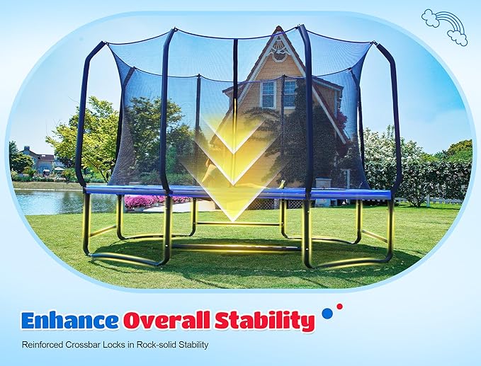 ORCC 8 x 13 FT Oval Outdoor Trampoline with Safety Net - Recreational Gymnastics Trampoline for Kids, 1200LBS Capacity, Heavy-Duty Galvanized Steel Frame