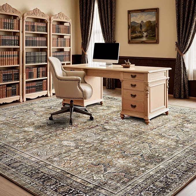 Lofus 9x12 Area Rug for Living Room,Brow Washable Large Rugs with Non-Slip Backing,Soft Neutral Carpets for Bedroom Dining Room Home Office Indoor Nursery