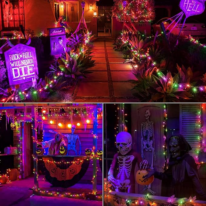Brizled Purple Green Orange Halloween String Lights, 33ft 100 LED Halloween Lights Outdoor, 120V UL Listed Purple Orange String Light Connectable, Mini Tree Light Set for Holiday Tree Party Home Decor