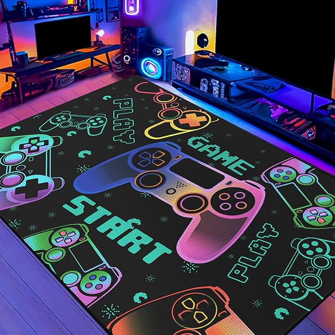 Play Gaming Rug for Bedroom Gamer Mat Gamepad for Boys Room 59"x39" for Playroom Decor Washable