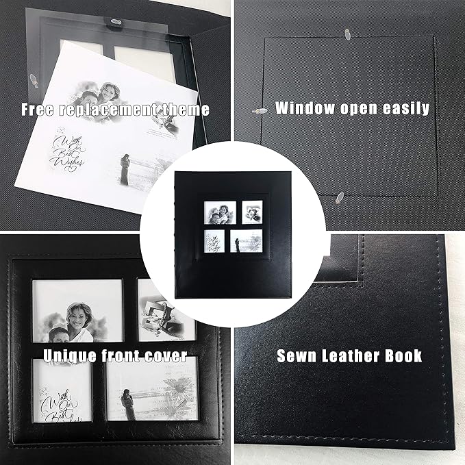 RECUTMS Photo Album 4x6 Holds 500 Photos Black Pages Large Capacity Leather Cover Wedding Family Baby Photo Albums Book Horizontal and Vertical Photos (Black)