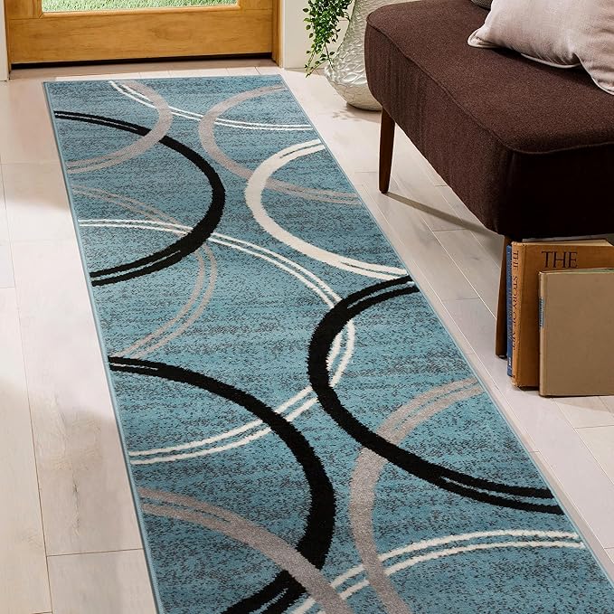 Rugshop Modern Wavy Circles Design Runner Rug 2' x 7' 2" Blue