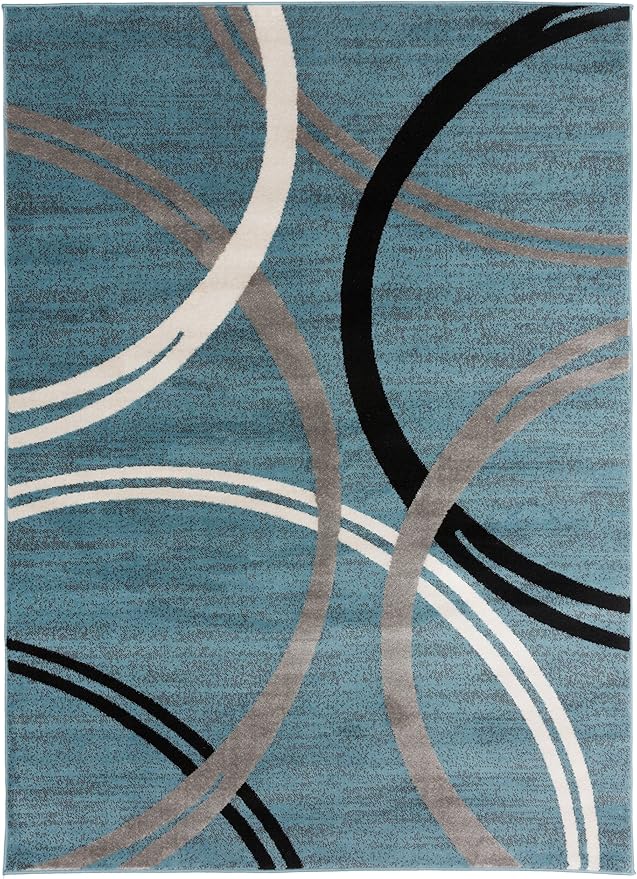 Rugshop Modern Wavy Circles Design Area Rug 6'6" x 9' Blue