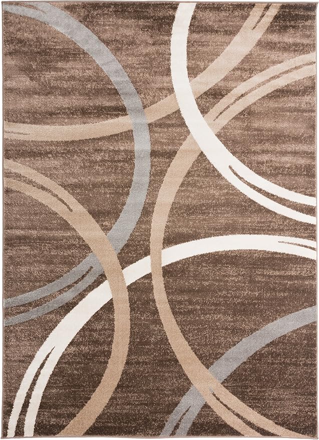 Rugshop Modern Wavy Circles Design Area Rug 12' x 15' Brown