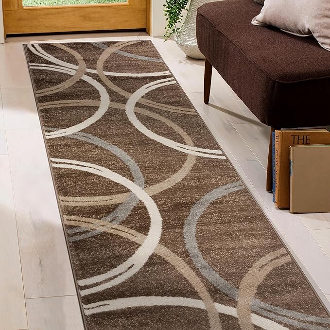 Rugshop Modern Wavy Circles Design Runner Rug 2' x 7' 2" Brown