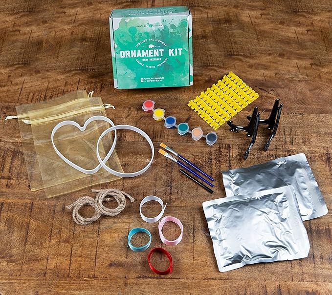 Little Hippo Baby Ornament Keepsake Kit (Newborn Bundle) - 2 Easels, 4 Ribbons & Letters! Handprint and Footprint Clay Casting Kit for Baby Shower Gifts, Boys & Girls