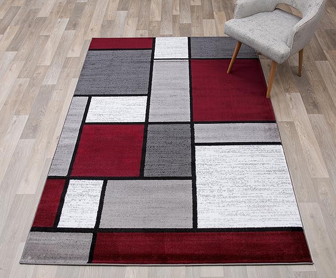 Rugshop Contemporary Modern Boxes Area Rug 5' 3" X 7' 3" Red