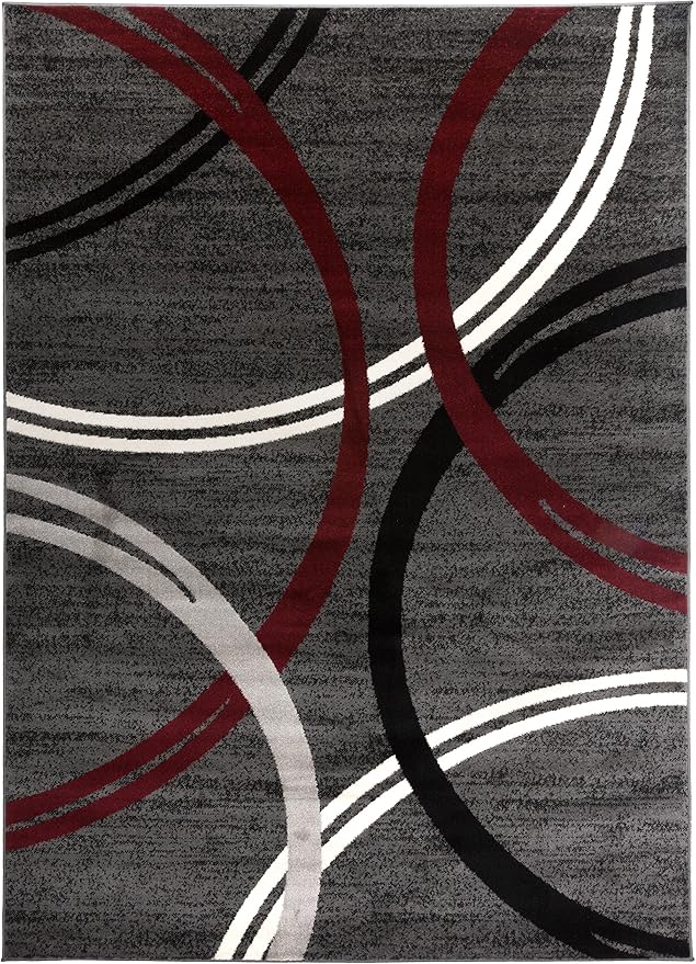 Rugshop Modern Wavy Circles Design Area Rug 9' x 12' Red