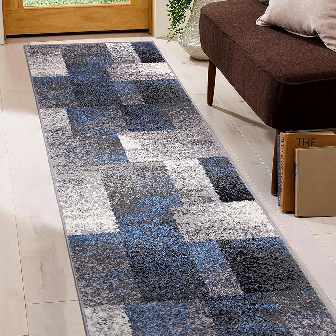 Rugshop Modern Distressed Boxes Runner Rug 2' x 7' Blue