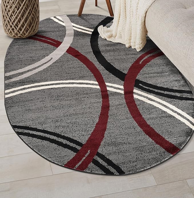 Rugshop Modern Wavy Circles Design Oval Area Rug 5' x 7' Red