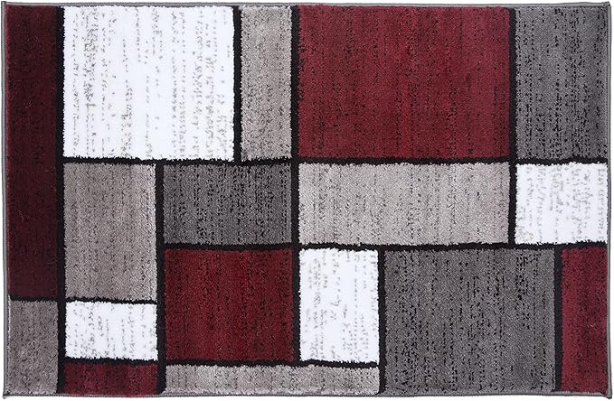 Rugshop Contemporary Modern Boxes Area Rug 2' x 3' Red