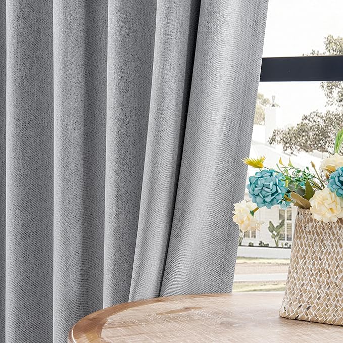 Joydeco Faux Linen Blackout Curtains for Bedroom,Light Grey Blackout Curtains 72 inches Long,100% Blackout Solid Thermal Insulated Window Drapes Luxury Decor for Living Room（W52xL72 Inch,Light Grey）